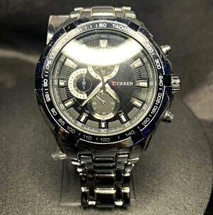 CURREN Men’s Sport Quartz Chronograph Tachymeter Black Dial 50mm SS Bracelet